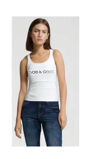 God is Good White Woman Racerback Tank